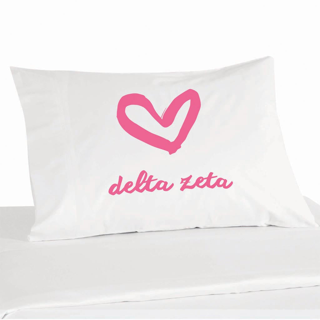 Delta Zeta sorority name and heart design custom printed on pillowcase