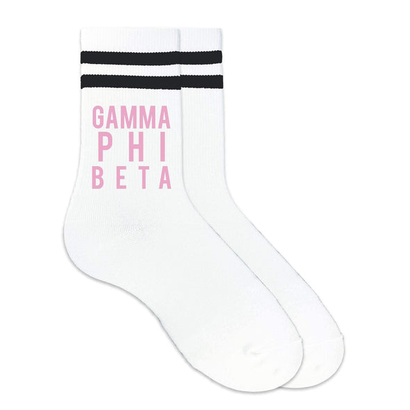 Gamma Phi Beta in a Sorority Color on Striped Crew Socks in a Sorority Color on Striped Crew Socks