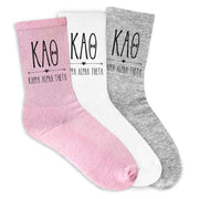 Kappa Alpha Theta sorority name and letters digitally printed on crew socks.