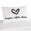 Kappa Alpha Theta sorority name with heart design custom printed on pillowcase