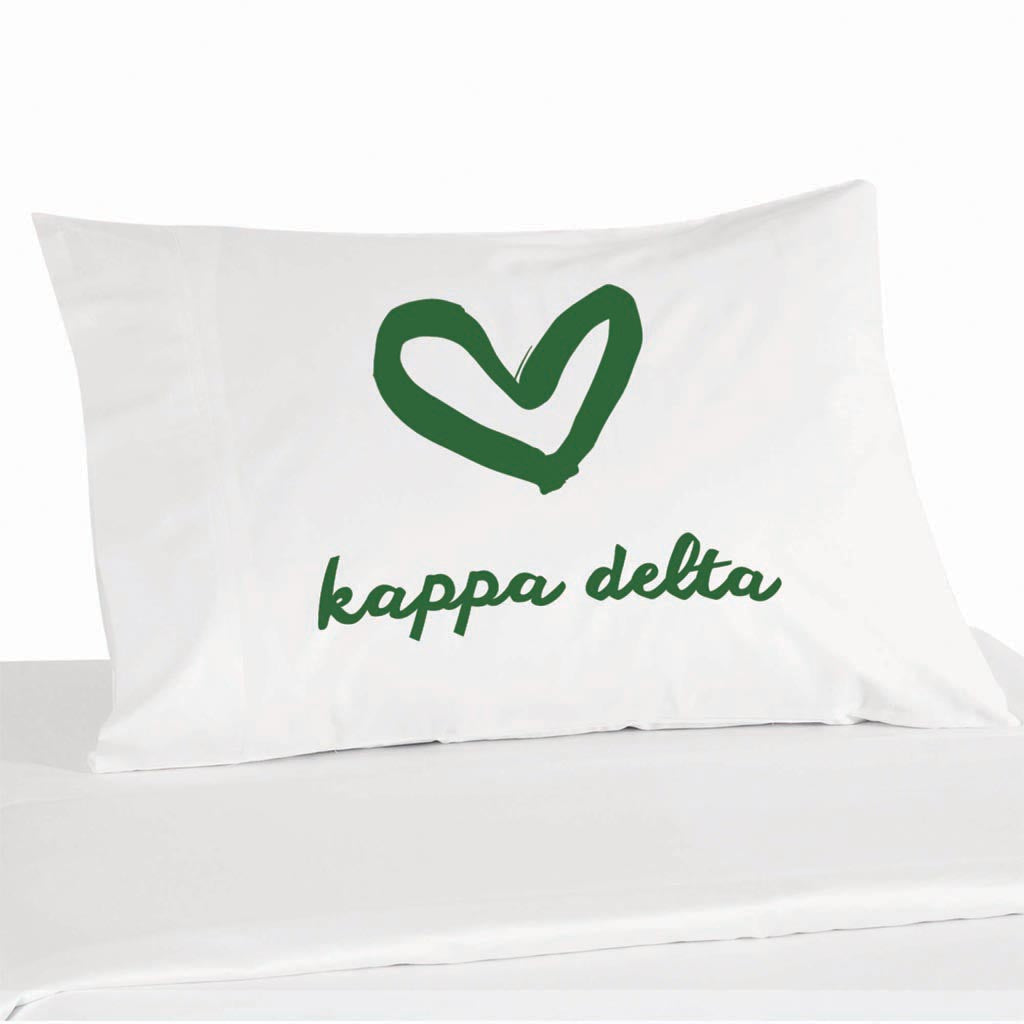 Kappa Delta sorority name and heart design custom printed on pillowcase