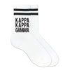 Kappa Kappa Gamma sorority name custom printed on black striped cotton crew socks
