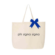 Phi Sigma Sigma sorority name custom printed on canvas tote bag with bow