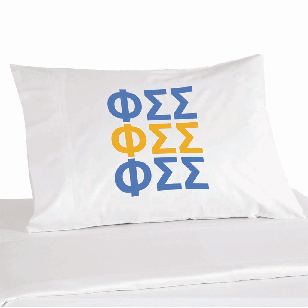 Phi Sigma Sigma sorority letters custom printed in sorority letters on pillowcase