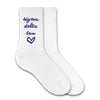 Sigma Delta Tau sorority name with heart design custom printed on white cotton crew socks