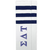 Sigma Delta Tau sorority letters custom printed on cotton navy striped knee high socks