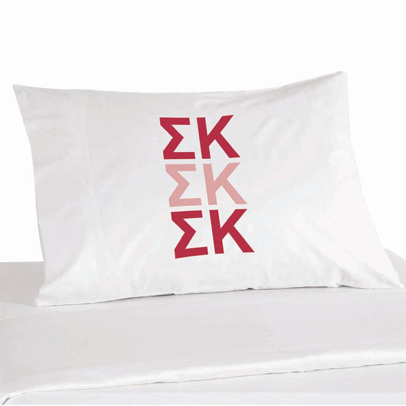 Sigma Kappa sorority letters custom printed in sorority colors on pillowcase