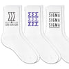 Sigma Sigma Sigma sorority crew socks with sorority name and Greek letters sold as a 3 pair gift set