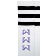 Sigma Sigma Sigma sorority letters custom printed on cotton black striped knee high socks