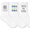 Theta Phi Alpha sorority crew socks with sorority name and Greek letters sold as a 3 pair gift set