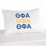 Theta Phi Alpha sorority letters custom printed in sorority colors on pillowcase