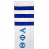 Theta Phi Alpha sorority letters custom printed on cotton royal blue striped knee high socks