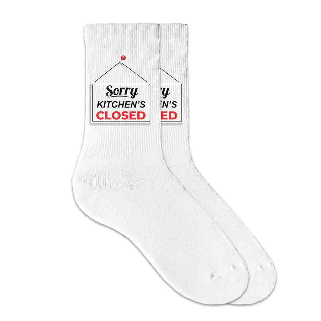 White crew socks digitally printed with original pickleball design for the pickleball lover designed by sockprints.