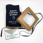 Best swipe ever personalized wedding socks with names and date with an exclusive gift wrap bundle included with purchase.