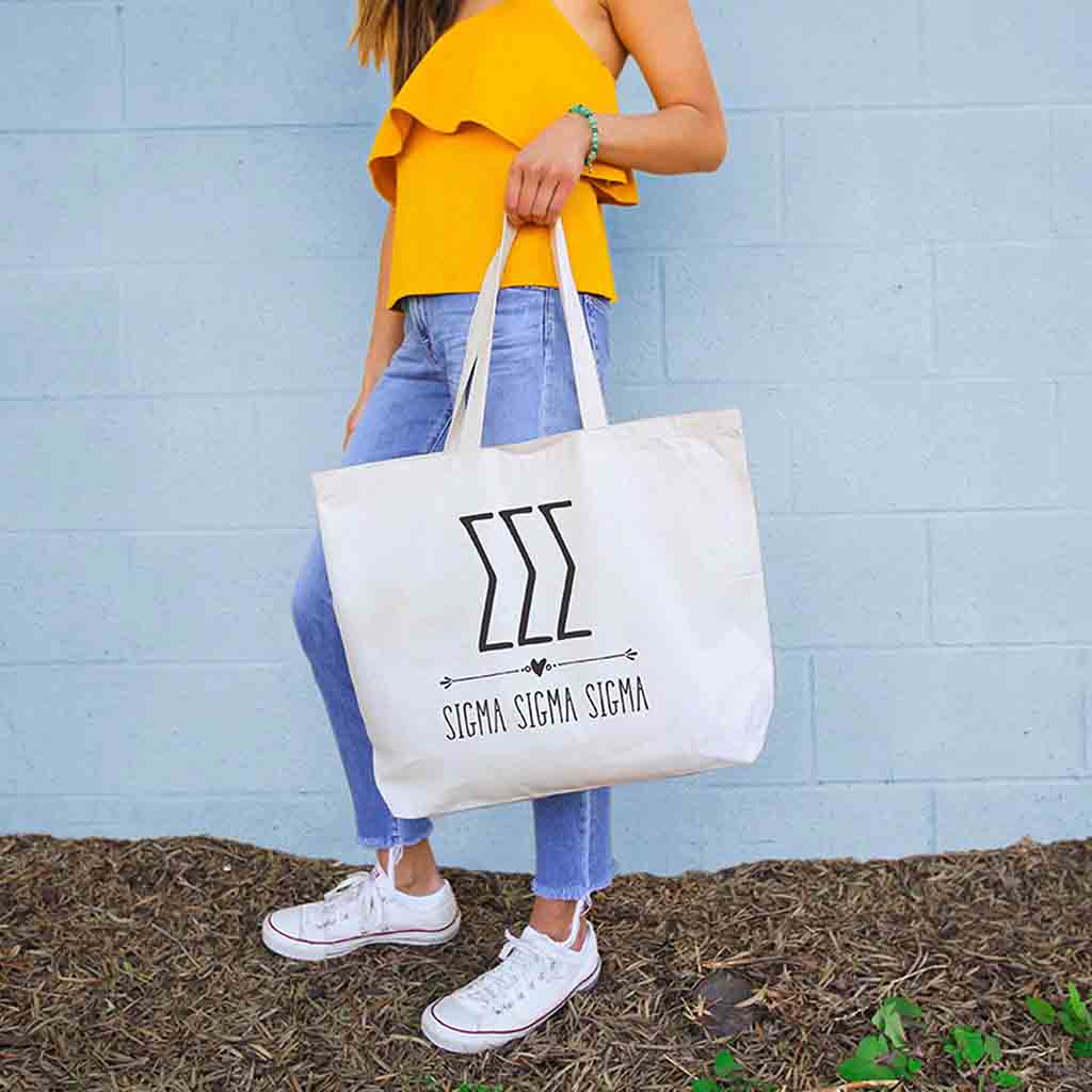 Cute Sigma Sigma Sigma canvas sorority bags are large and roomy