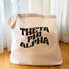 Theta Phi Alpha digitally printed simple mod design on roomy canvas sorority tote bag.