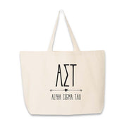 Sorority name and letters custom printed on canvas tote bag.