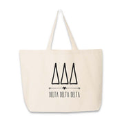 Sorority name and letters custom printed on canvas tote bag.