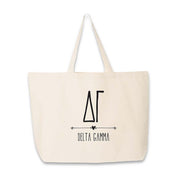 Sorority name and letters custom printed on canvas tote bag.