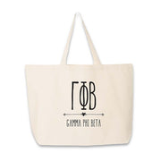 Sorority name and letters custom printed on canvas tote bag.