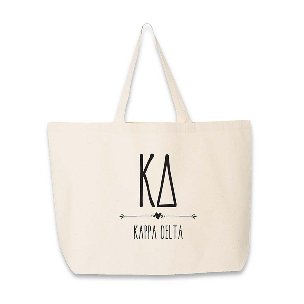 Sorority name and letters custom printed on canvas tote bag.