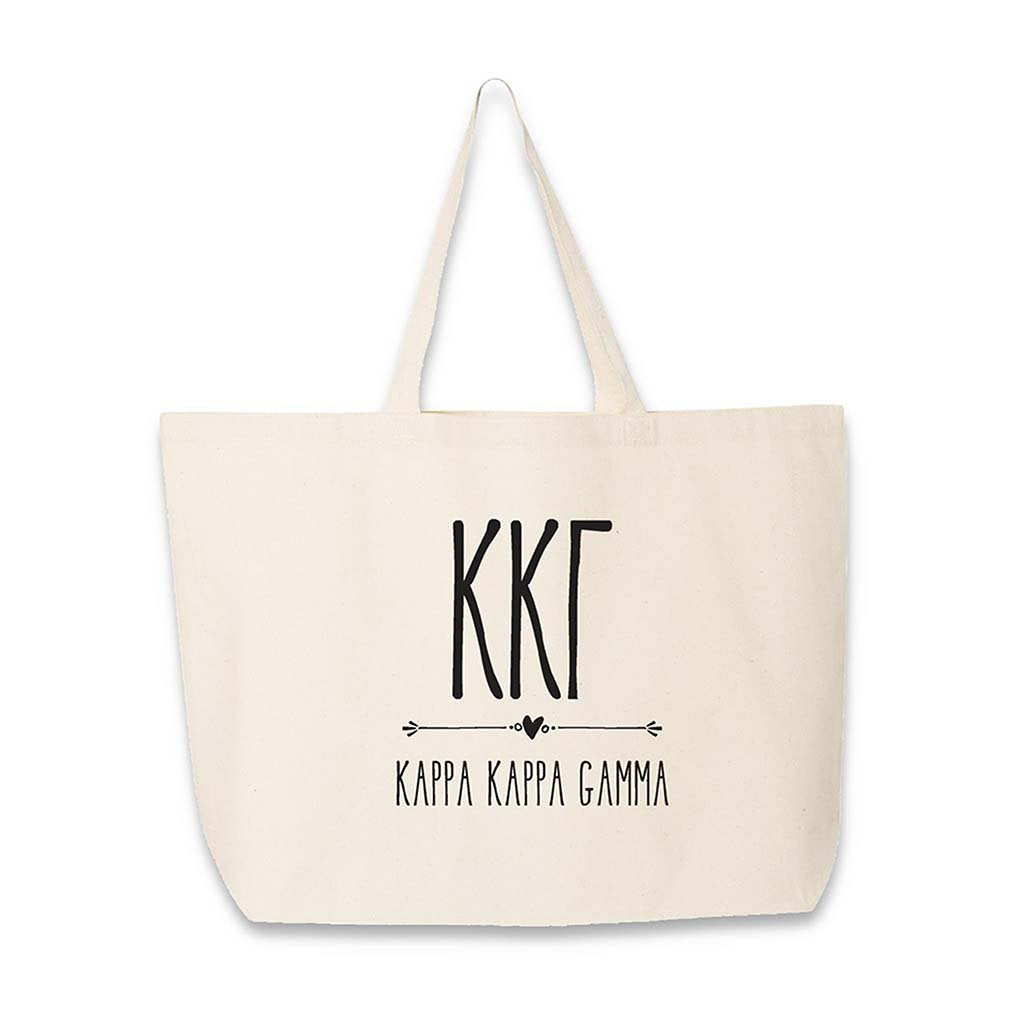 Sorority name and letters custom printed on canvas tote bag.