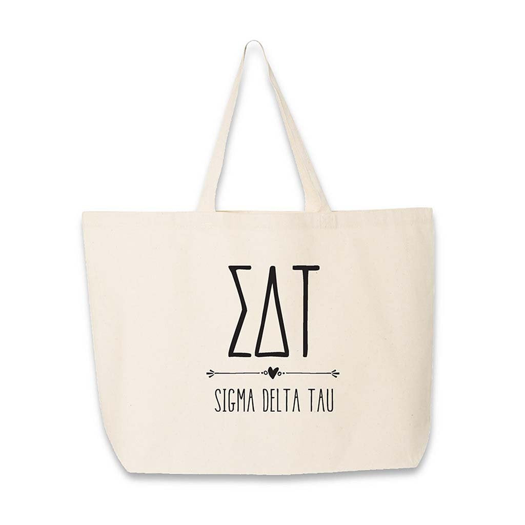 Sorority name and letters custom printed on canvas tote bag.