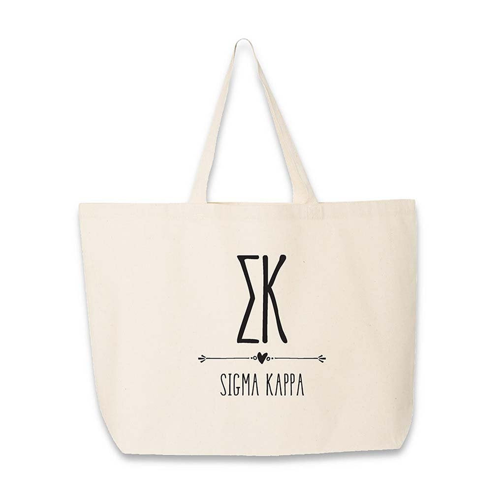 Sigma Kappa sorority name custom printed on canvas tote bag.