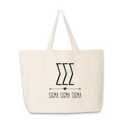 Sigma Sigma Sigma sorority tote bag with Tri Sigma letters and name printed on the cotton canvas bag