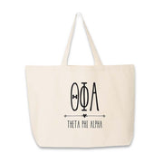 Sorority name and letters custom printed on canvas tote bag.
