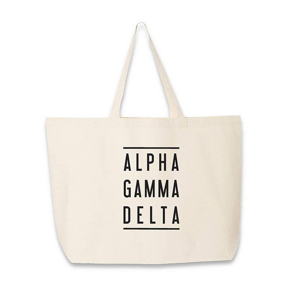Alpha Gamma Delta printed on a natural cotton canvas tote