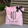 Phi Sigma Sigma sorority letters and name custom printed on pink canvas tote bag make a great gift