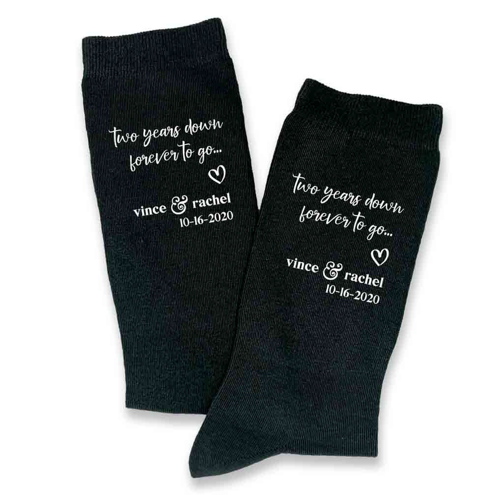 2nd Anniversary custom wedding socks printed with your names and wedding date
