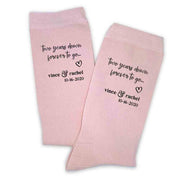 Two years down forever to go custom printed on blush cotton dress socks