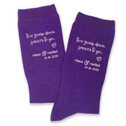 Two year anniversary gift of cotton custom printed socks personalized with names and wedding date