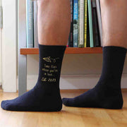 Time flies when you're in love digitally printed and personalized with your established wedding year on cotton socks.