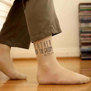 Tan flat knit dress socks custom printed with boho style father of the groom design and your wedding date.