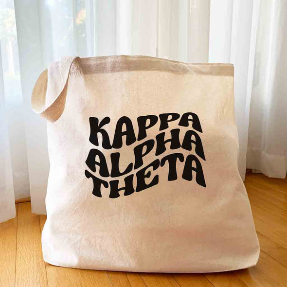 Kappa Alpha Theta digitally printed simple mod design on roomy canvas sorority tote bag.