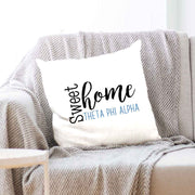 Theta Phi Alpha sorority name with stylish sweet home design custom printed on white or natural cotton throw pillow cover.