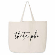 Theta Phi Alpha roomy canvas tote bag custom printed with sorority nickname makes a great college carry all.
