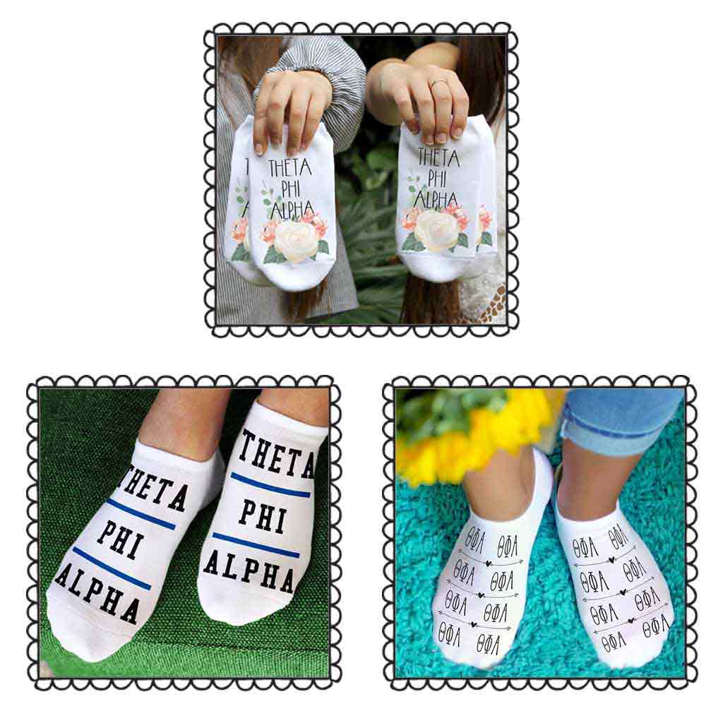 Theta Phi sorority 3 pairs of no-show socks makes a great sorority gift