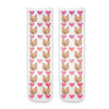 Photo face socks personalized using your cats photos printed all over the cotton crew socks with pink hearts background.