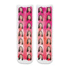Personalized face socks with photos printed on cotton crew socks and pink paint brush background. And, wearing these super cute pink socks is a fun way to show support for breast cancer awareness.