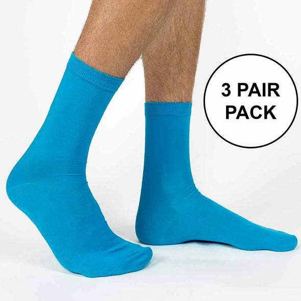 Turquoise flat knit dress socks sold blank as is with no printing.