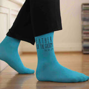 Father of the groom custom printed wedding flat knit dress socks with your wedding date.