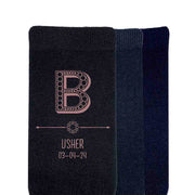 Custom steampunk style design gear letters with a Victorian style theme digitally printed on socks is the perfect accessory for your wedding party.