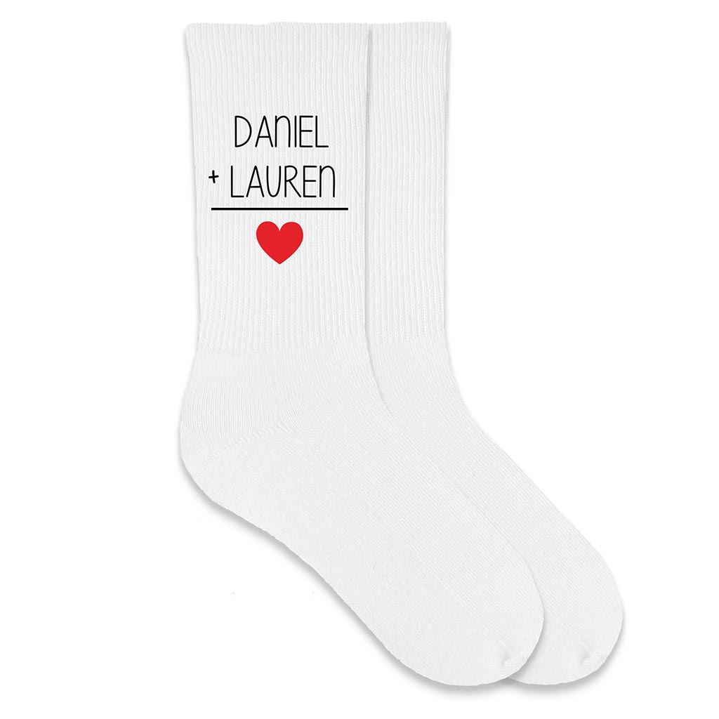 Custom men's valentine socks digitally printed with ink on cotton crew socks.