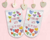 Custom printed I love you with all my heart design on the top of the white cotton no show socks.