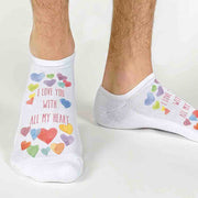 I love you with all my heart custom printed on the top of the no show socks.