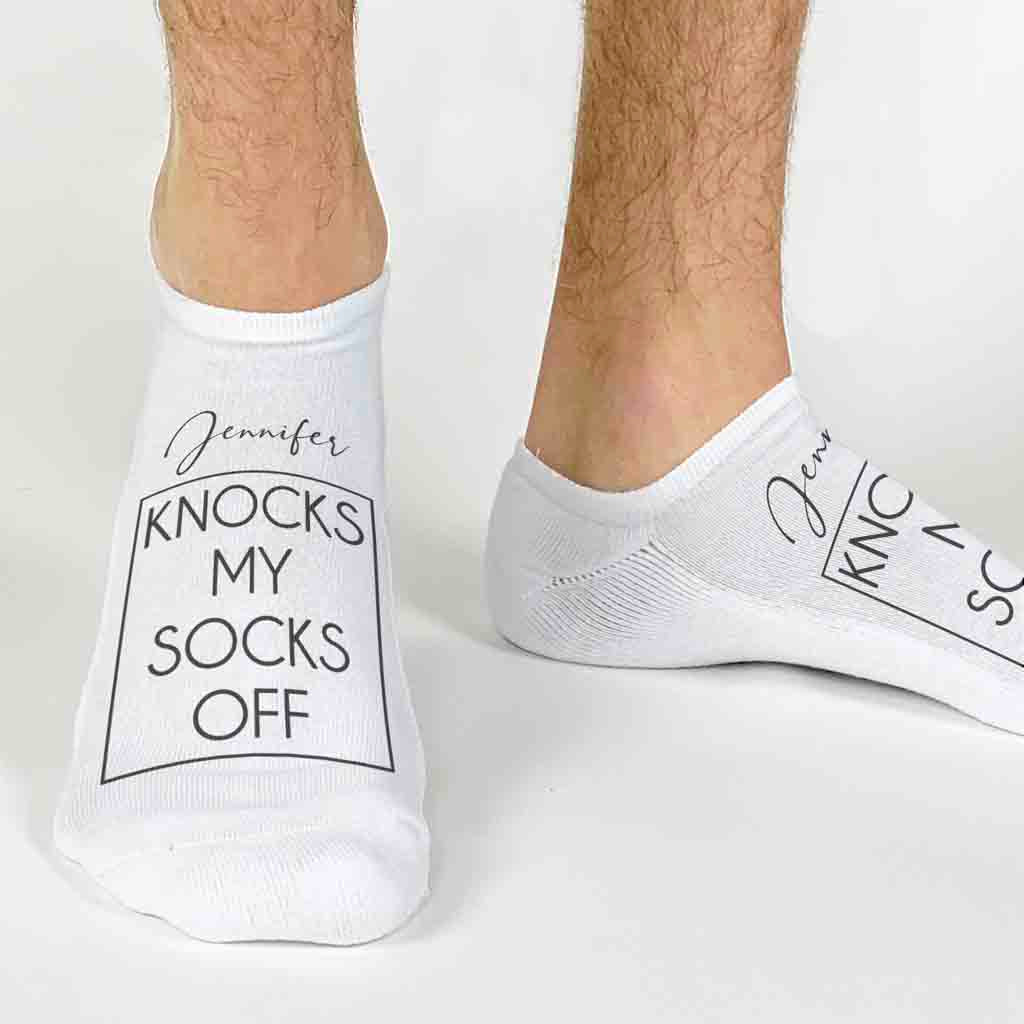 Fun valentines day socks digitally printed knocks my socks off and personalized with your name.
